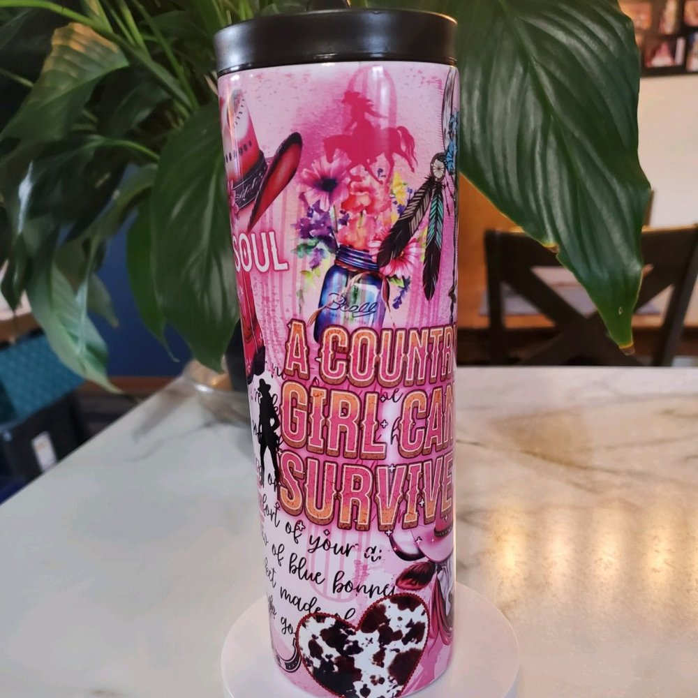 A COUNTRY GIRL CAN SURVIVE 20oz Tumbler with duo lids 🎉sale
